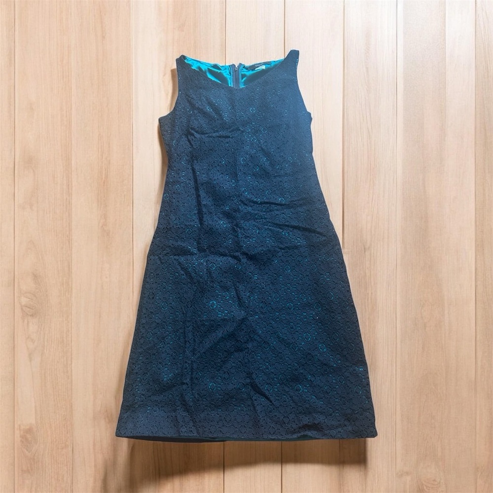 Tahari Black lace and Teal Midi Dress